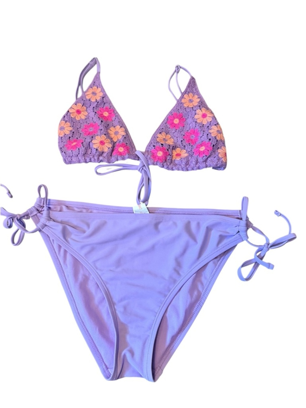 Ninety-Nine Lavender Crochet Triangle Bikini Set